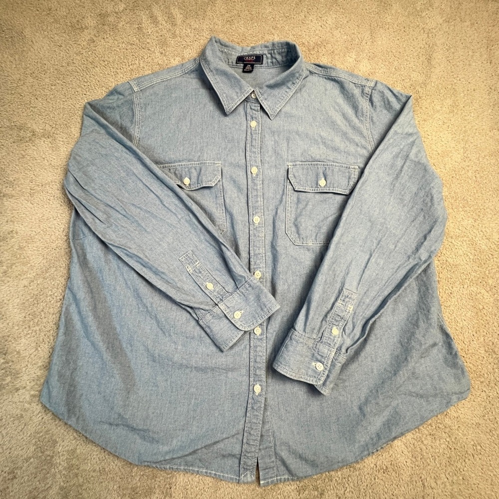Ralph Lauren Chaps Button‎ Down Shirt Womens 2X Denim Long Sleeve 100% Cotton